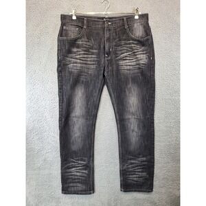 Black Lacquer Mens Jeans Size 38 (Fits 39x32) Straight Leg Faded Streetwear Y2K